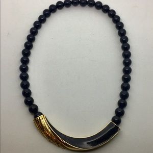 Vintage Signed Trifari Necklace Black & Gold Tone